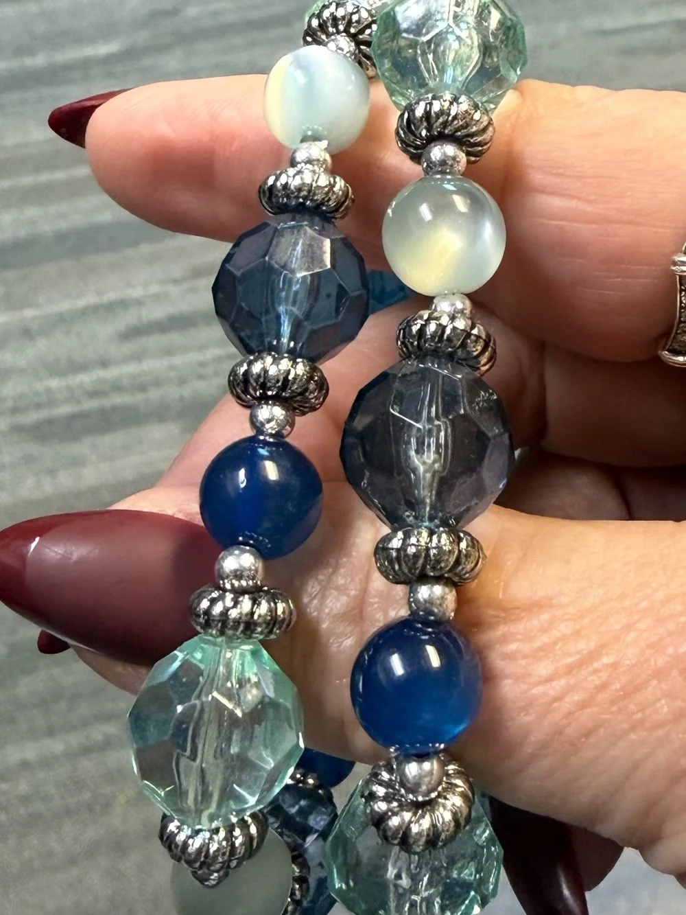 Two (2) Faceted Blue & Aqua Beaded Stretch Bracelets